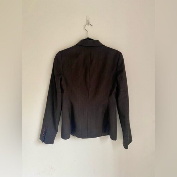 Ann Taylor Loft Women's Brown Pinstripe Wool Blend Blazer Jacket Size 2 - Picture 2 of 6
